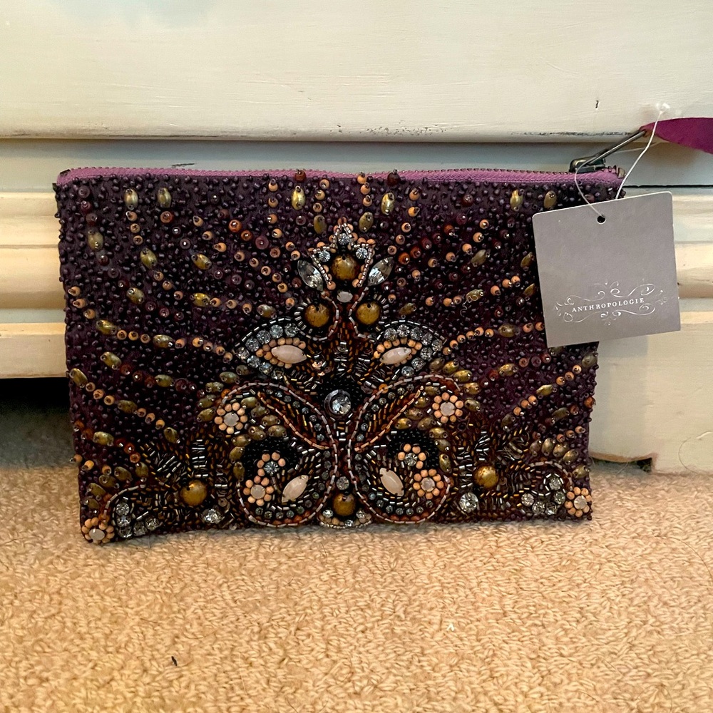 Anthropologie beaded small zip clutch